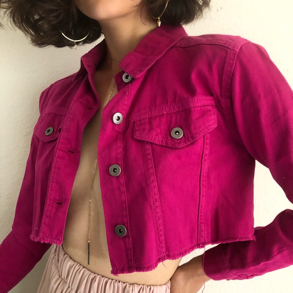 Fuchsia cropped denim jacket